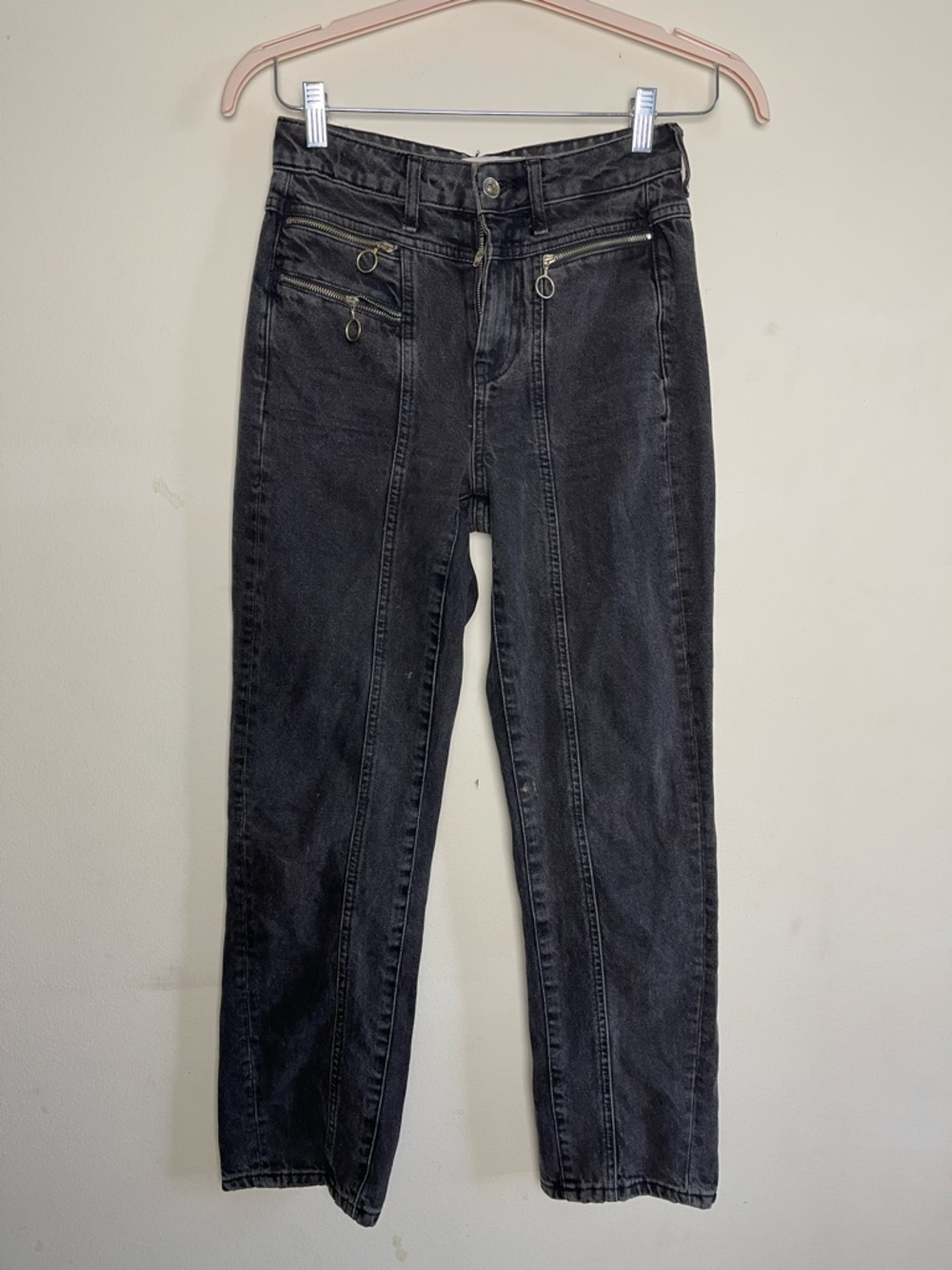 Women's High-Rise Black Jeans with Front Zip Pocket Detail